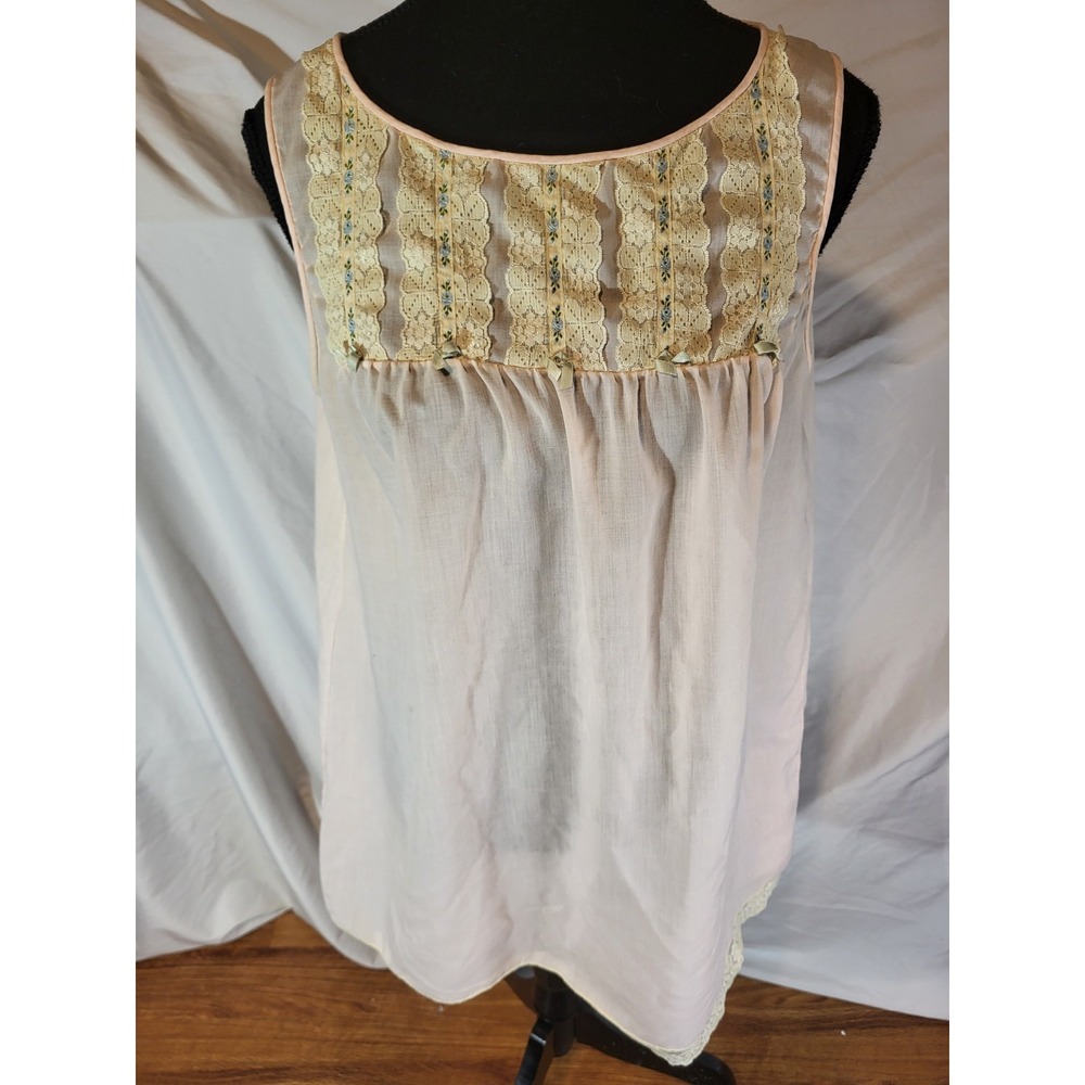 Vintage Henson Kickernick Babydoll‎ Nightgown Pink 60s Lace Floral Embroidered S